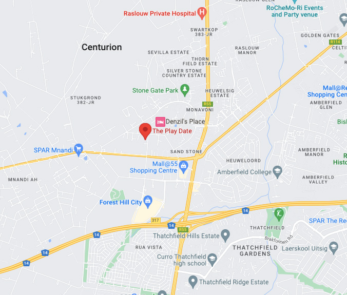 Map showing The Play Date location in Monavoni, Centurion